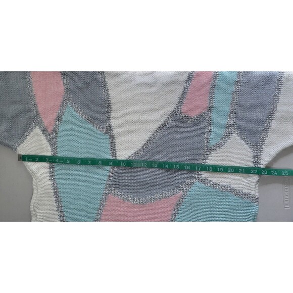Vintage 80s Pastel Abstract Colorblock Sweater Patchwork Cozy Retro Boxy Sz Lg - Picture 7 of 8